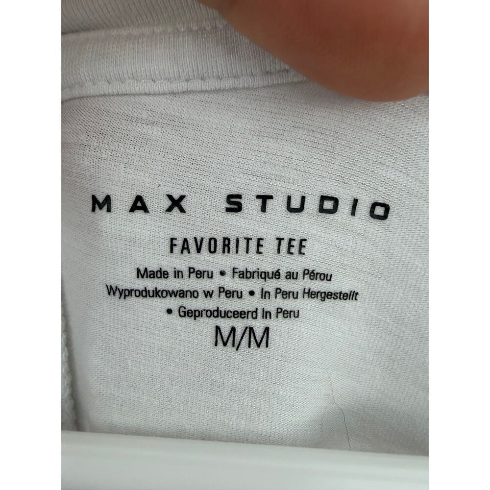 *MAX STUDIO* Basic White T-Shirt V-Neck Cuff Sleeve Women's Size M - Picture 3 of 5